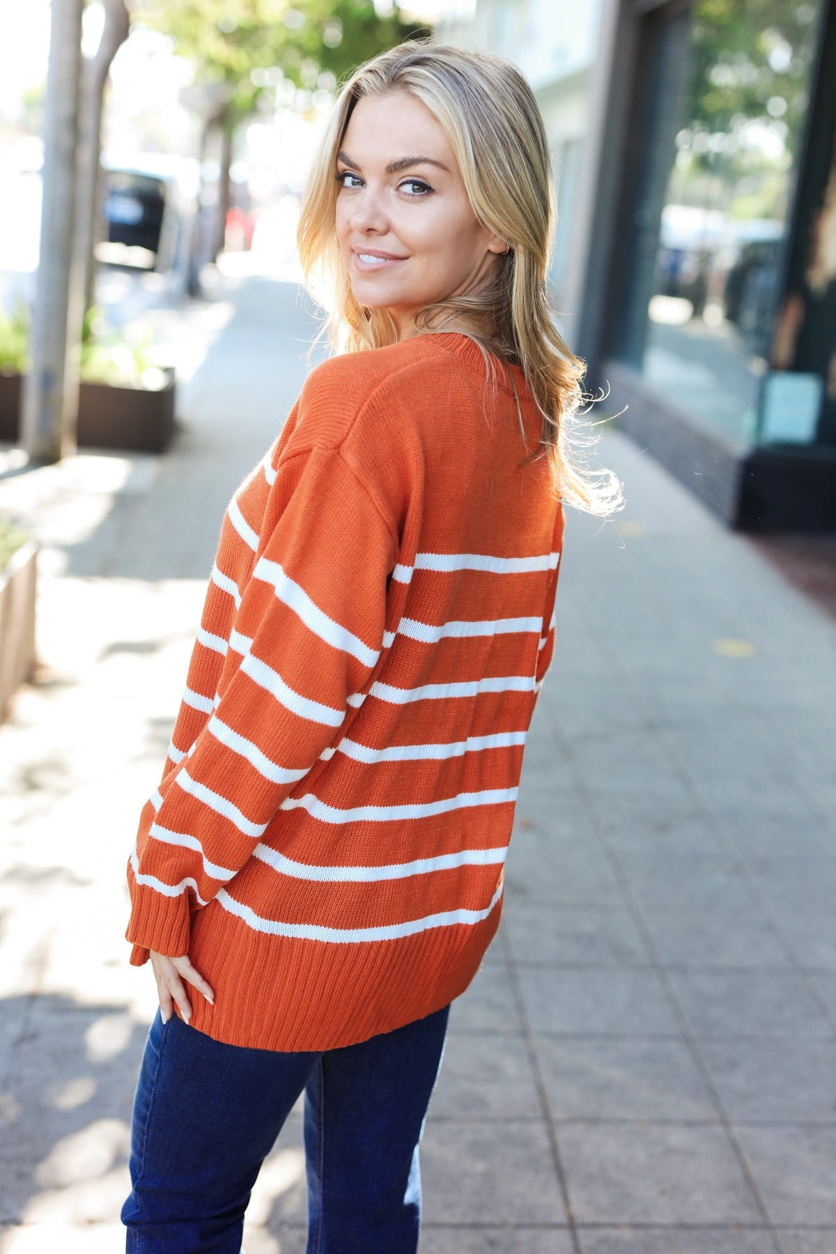 Maxct &Stand Out Rust Striped Oversized Knit Sweater