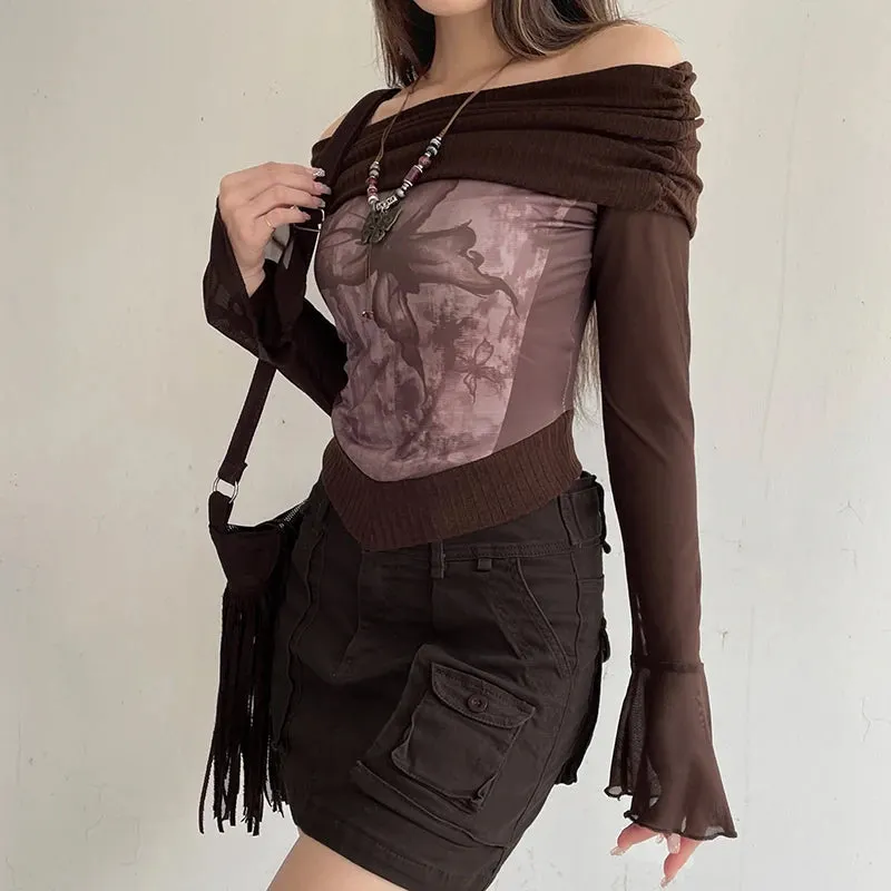 Maxct &Fairycore Butterfly Ruched Off Shoulder Top