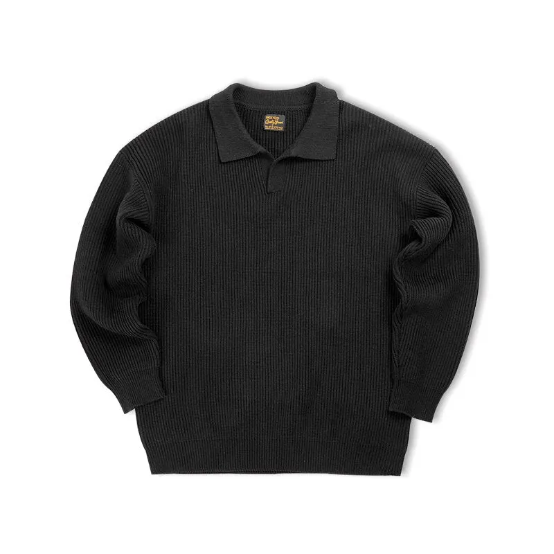 Maxct Open Neck Collared Rib Knit Sweater