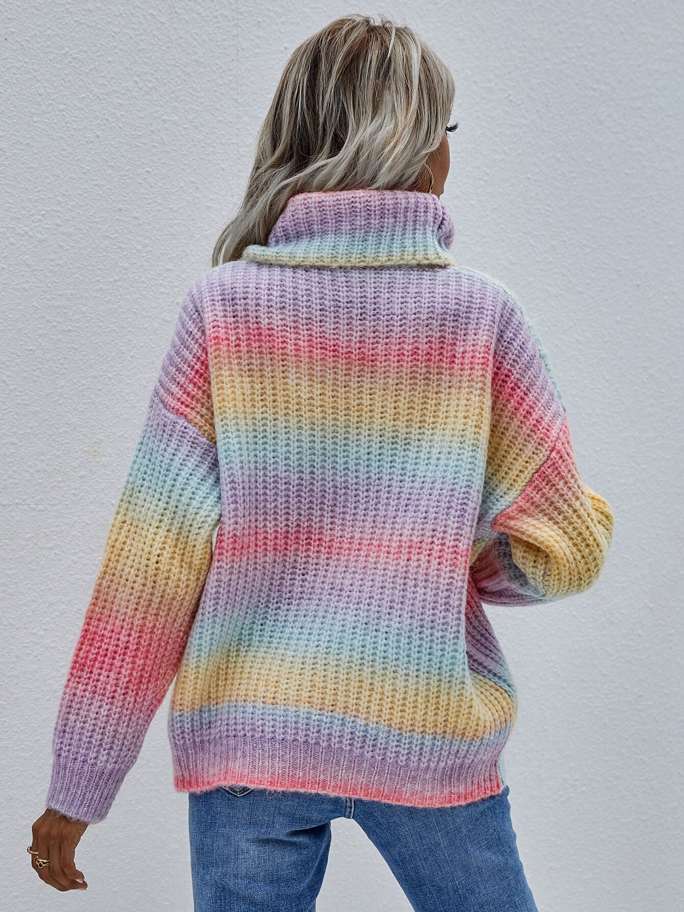 Maxct &Rainbow Rib-Knit Turtleneck Drop Shoulder Sweater
