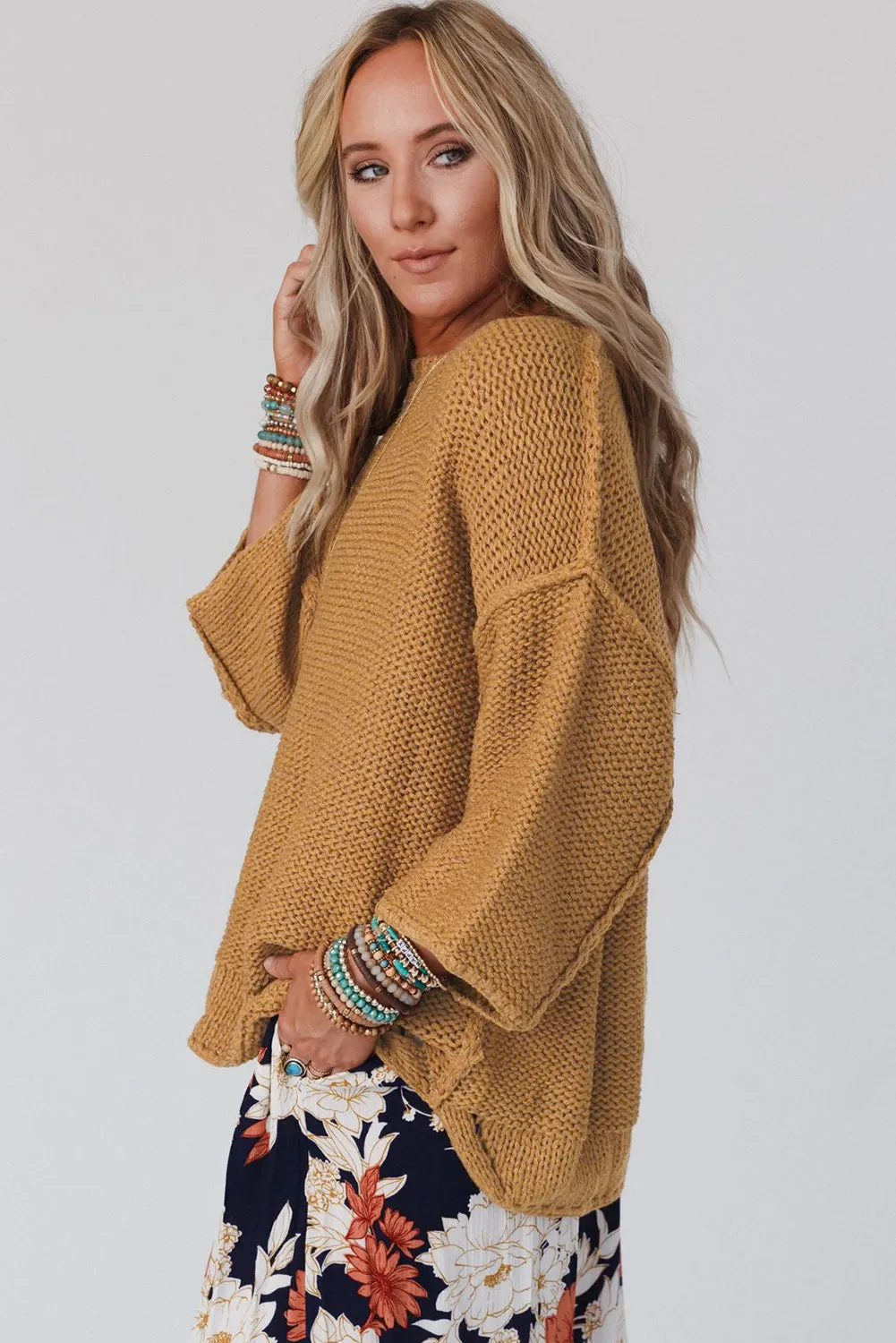 Maxct &Round Neck Dropped Shoulder Sweater