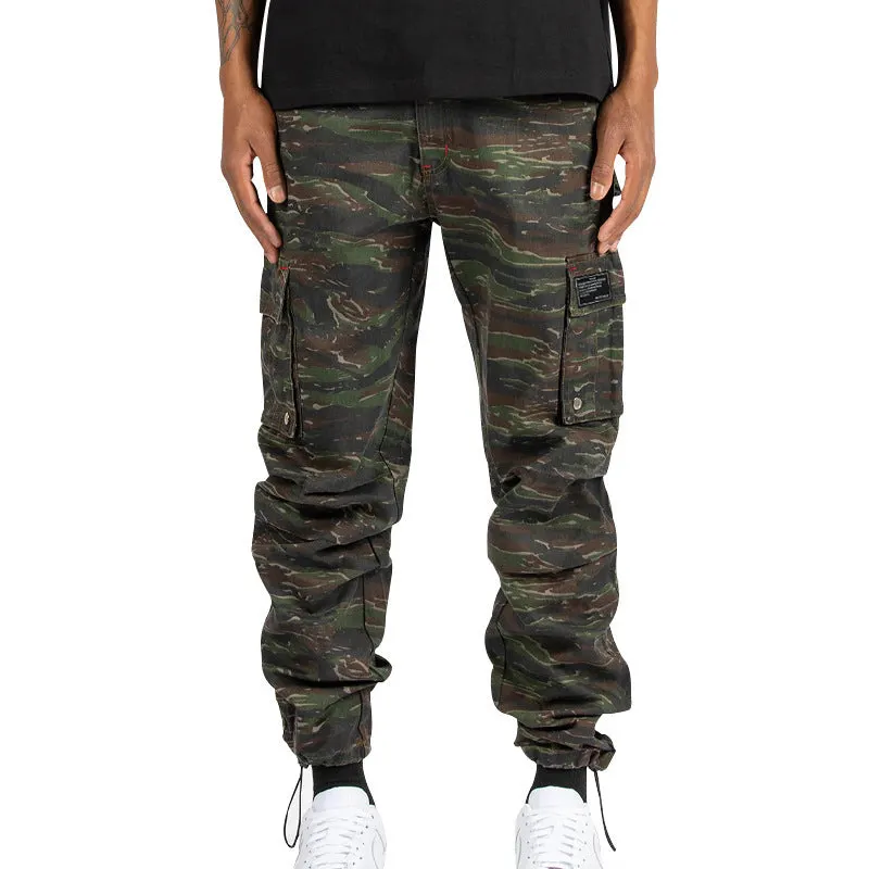 Maxct popular summer new men's  New woven fabric bundle multi-pocket solid color casual pants tooling trousers