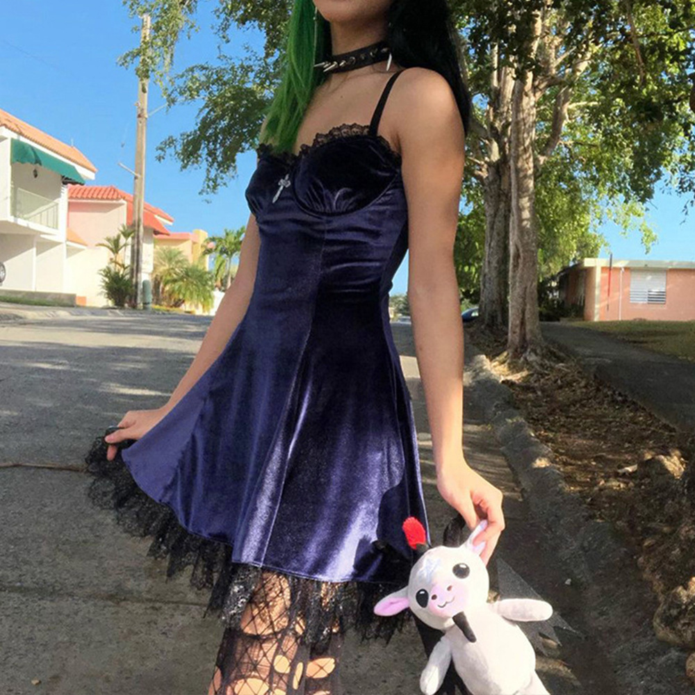 Maxct cybergoth dress to impress Lolita Dark Girl Gothic Style Lace Low-Cut Strap Sexy Dress
