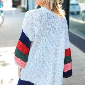 Maxct &Weekend Ready Ivory Multicolor Mixed Thread Bubble Sleeve Cardigan