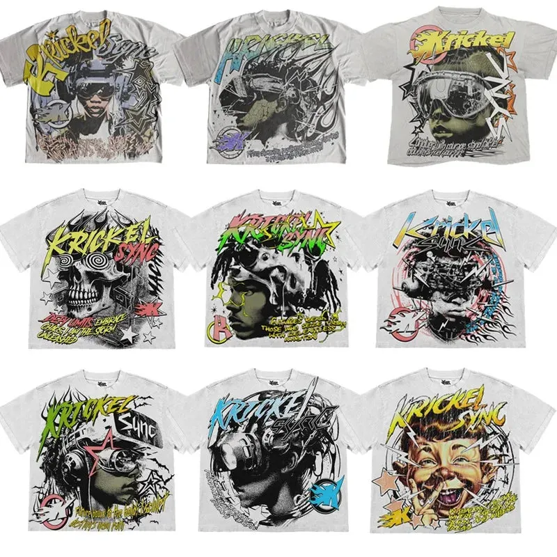 Maxct 90s Streetwear Y2K t shirt Hip Hop punk Printed Harajuku Vintage graphic American Goth Loose Streetwear Men fashion cotton oversized t shirt