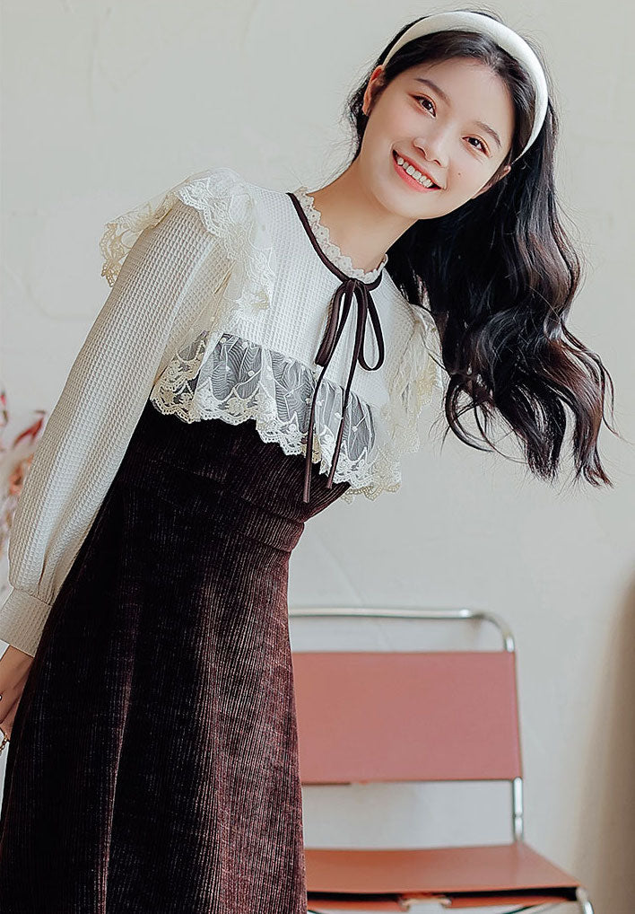 Square Lace High Neck Sweater Dress Maxct