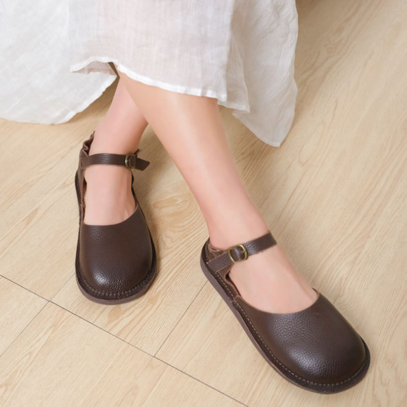 Middle English Handmade Flat Mary Jane Round Toe Retro Sandals Maxct