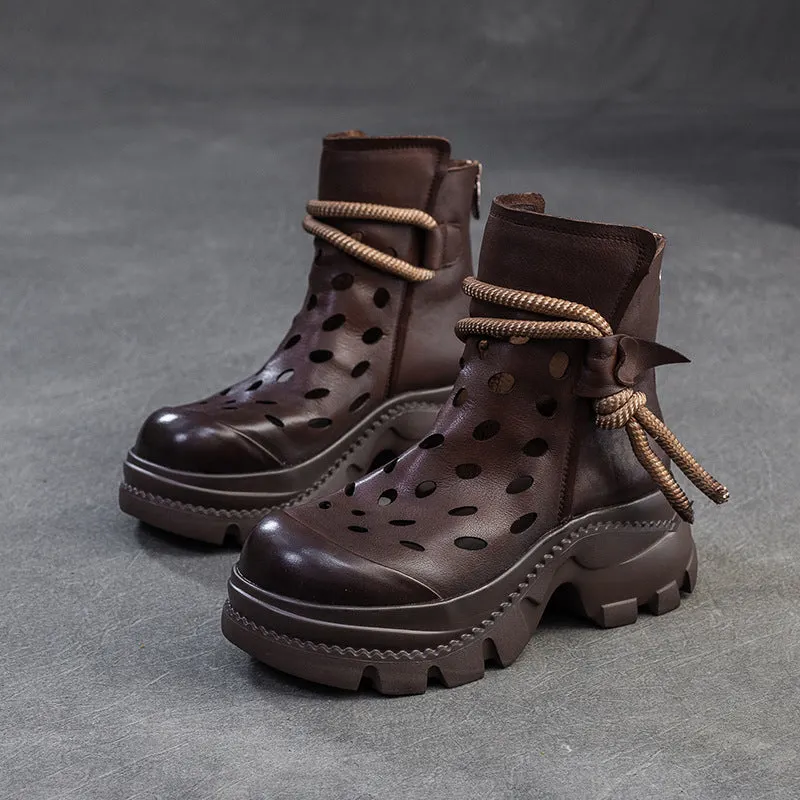 Women Retro Stylish Hollow Chunky Heels Comfy Short Boots
