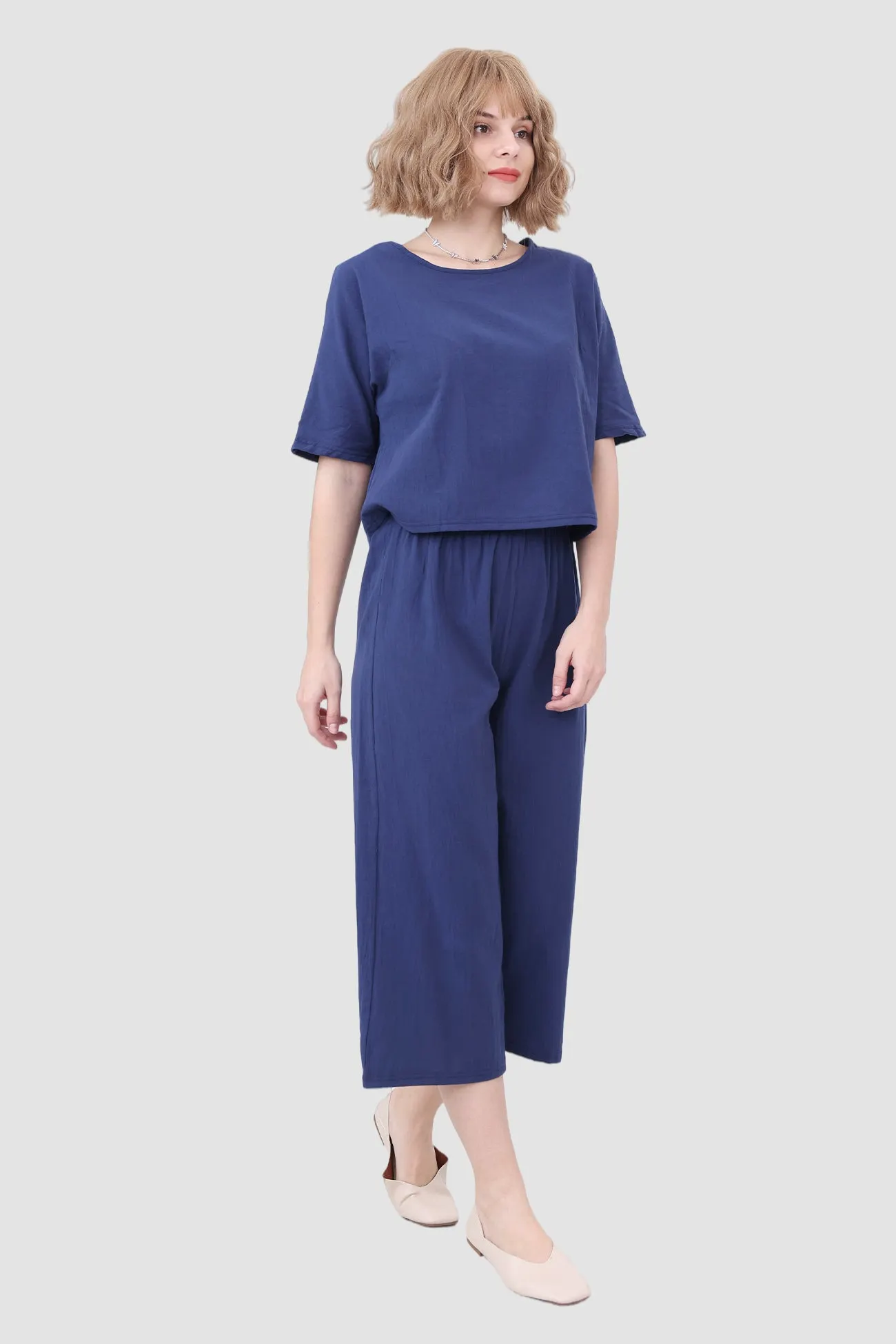 Maxct Solid Short Sleeve Top & Elastic Waist Pants