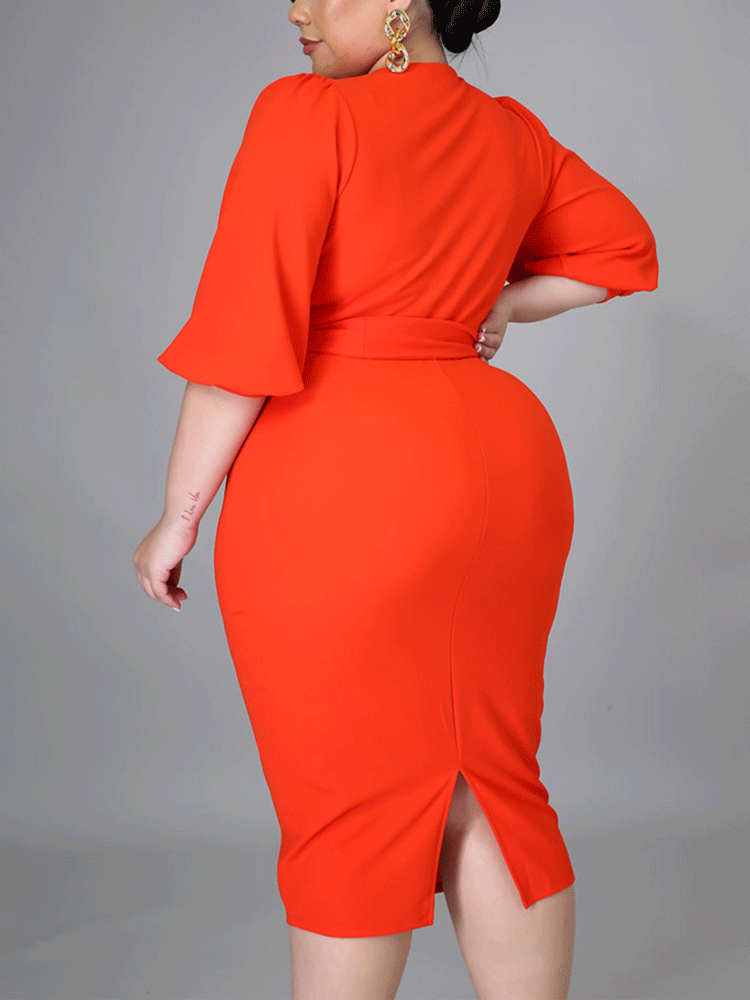 Deep V-neck Solid Split Midi Dress Maxct