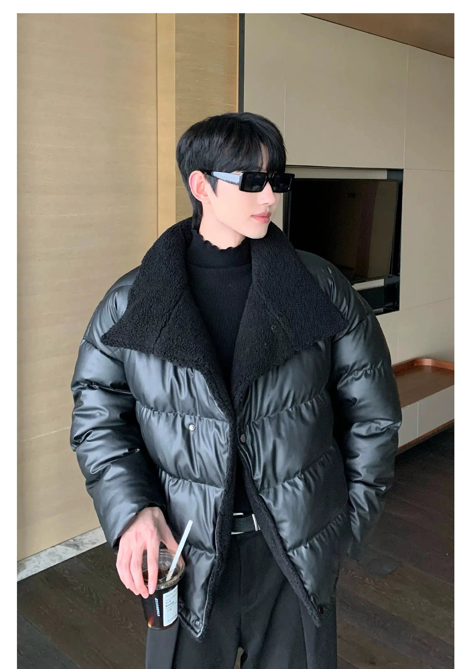 Maxct Lamb Velvet Puffer Leather Jacket