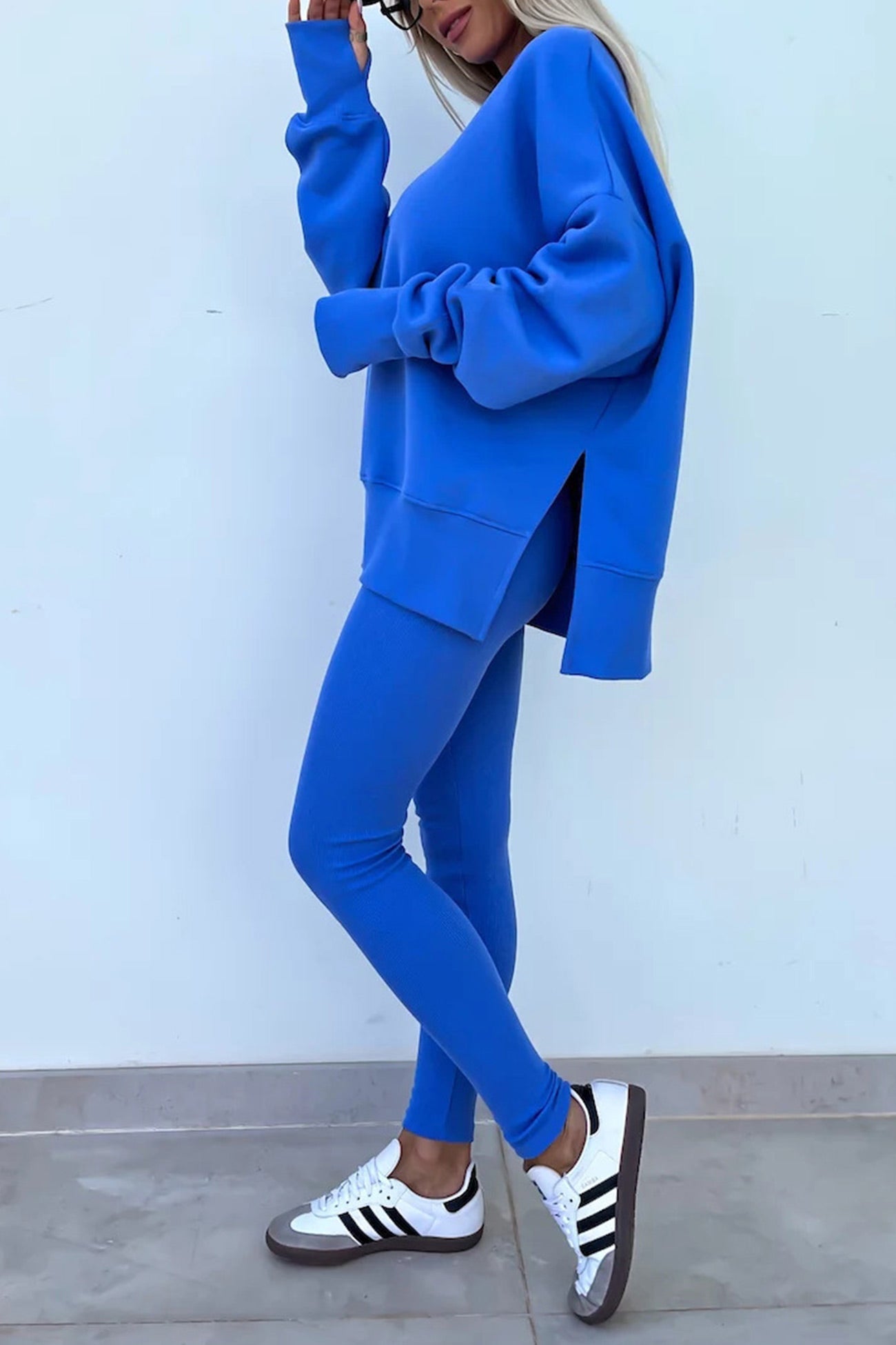 Maxct Crew Neck Slit Sweatshirt Legging Suits
