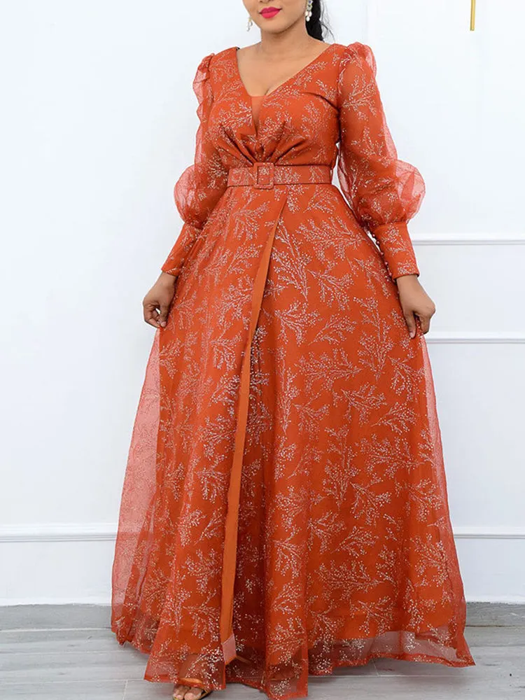 V Neck Long Sleeve Party Dress Maxct