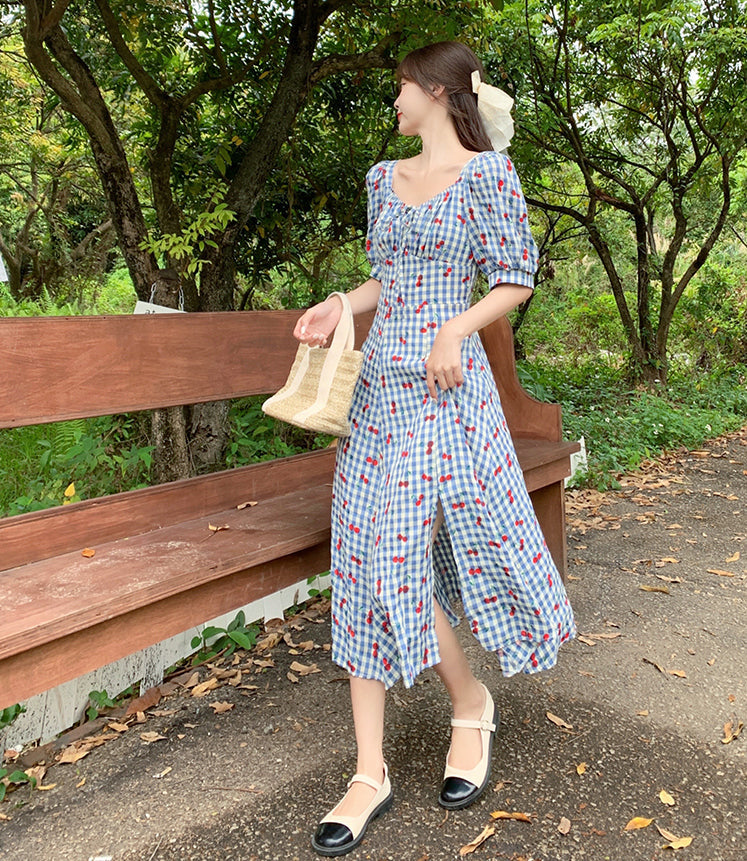 Cherry Gingham Midi Dress Maxct
