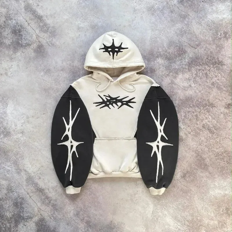 Gothic Geometric Embroidery Splicing Hoodie Y2K Style Maxct