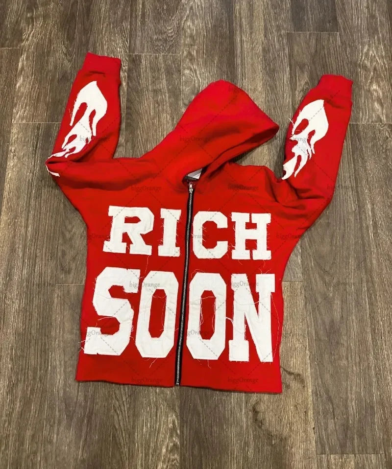 Maxct 90s Streetwear Trendy Brand Crying Face Letter Embroidered Zipper Hoodie Men Y2k Retro Harajuku Jacket Hip-hop Rock Casual Oversized Sweatshirt
