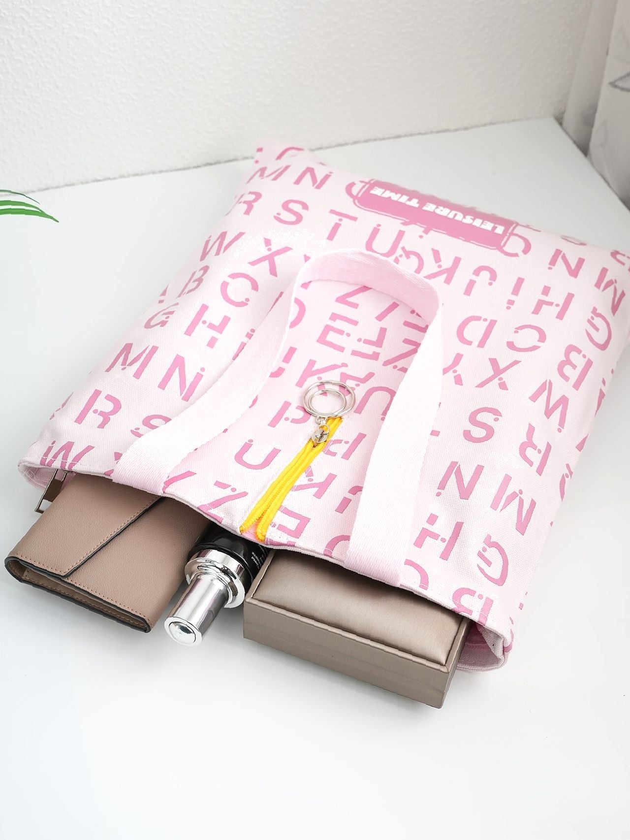 Maxct - Letter Graphic O-ring Zipper Front Shoulder Tote Bag  - Women Tote Bags