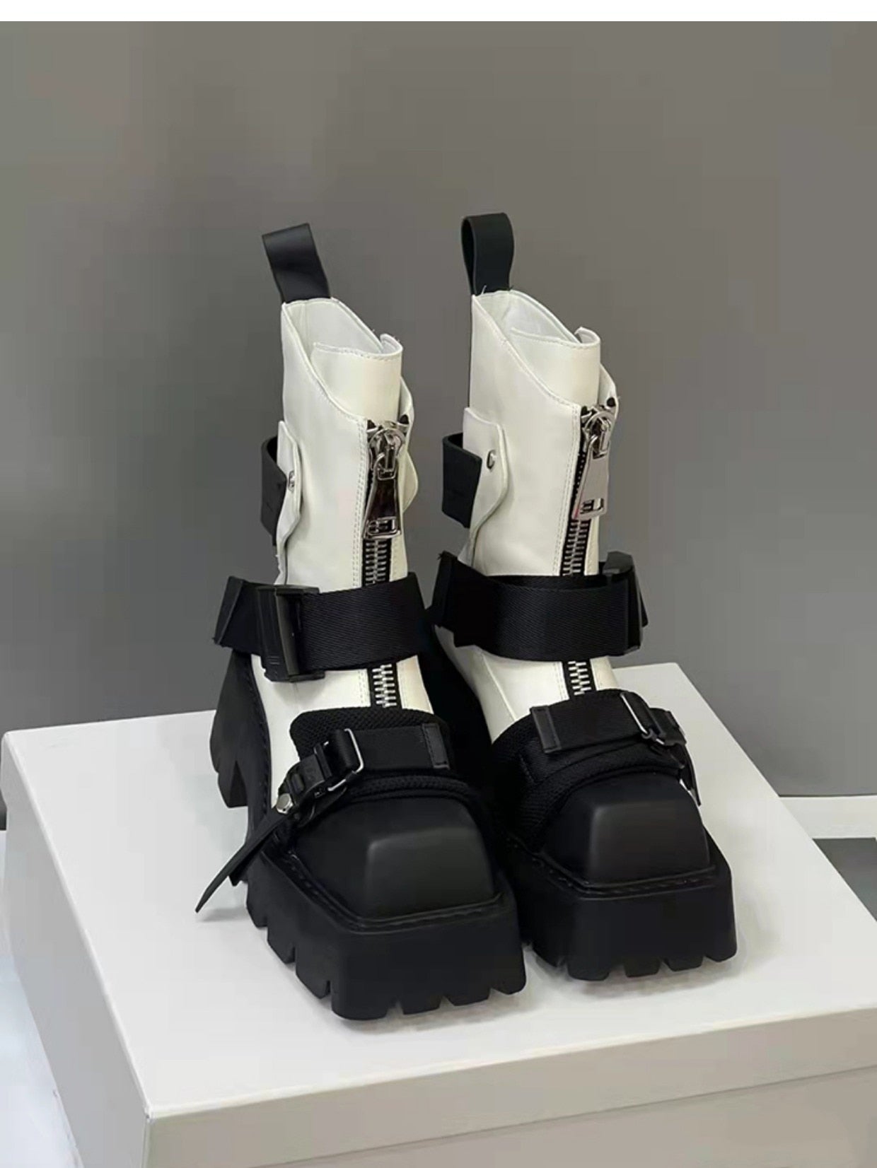 Belt Buckle Zipper Mid Calf Boots for Women Maxct