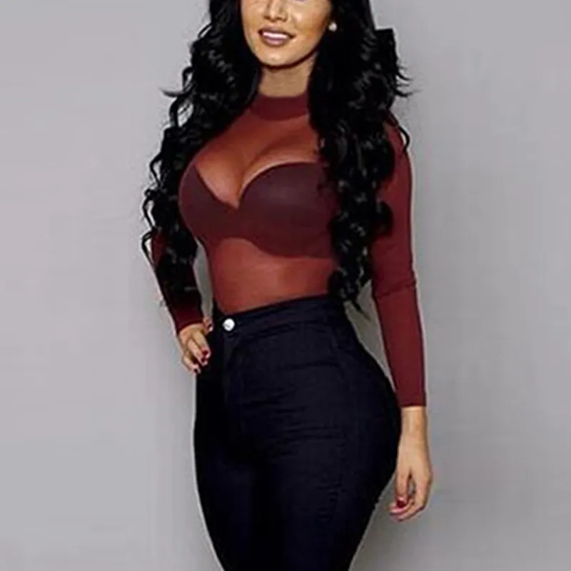 Maxct Women Blouses See Through Transparent Mesh Stand Neck Long Sleeve Sheer Blouse Shirt Ladies Tops Tee - Image 6