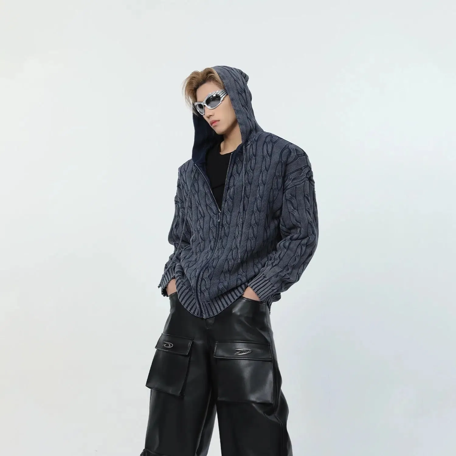 Maxct Cable Knit Hooded Cardigan Sweater