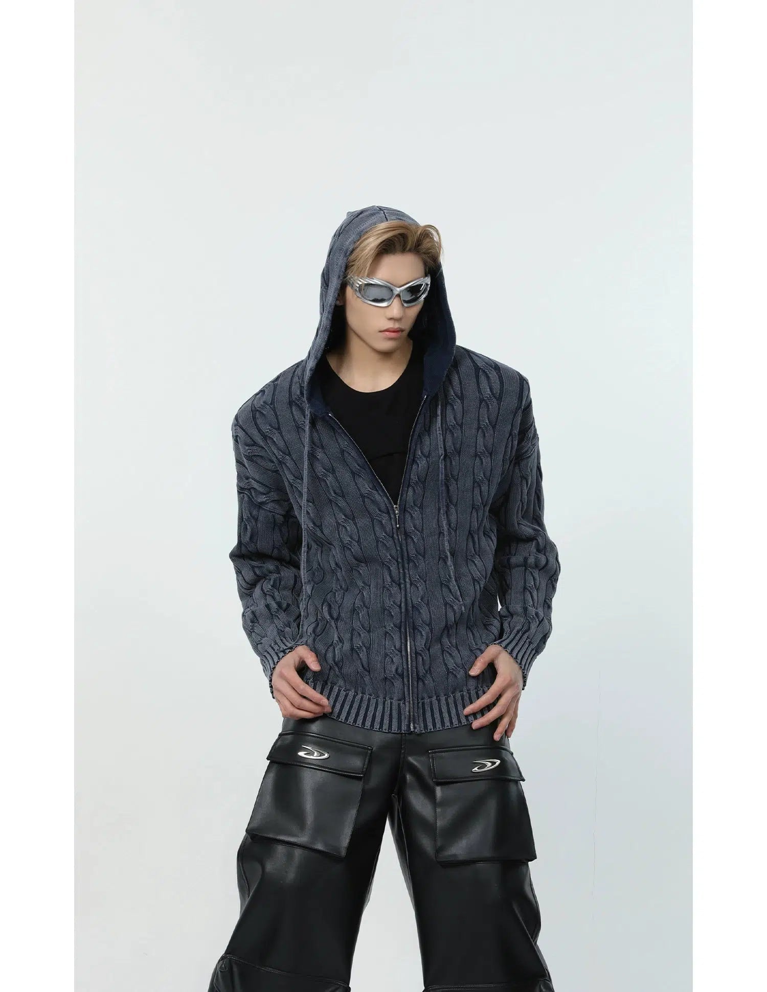 Maxct Cable Knit Hooded Cardigan Sweater