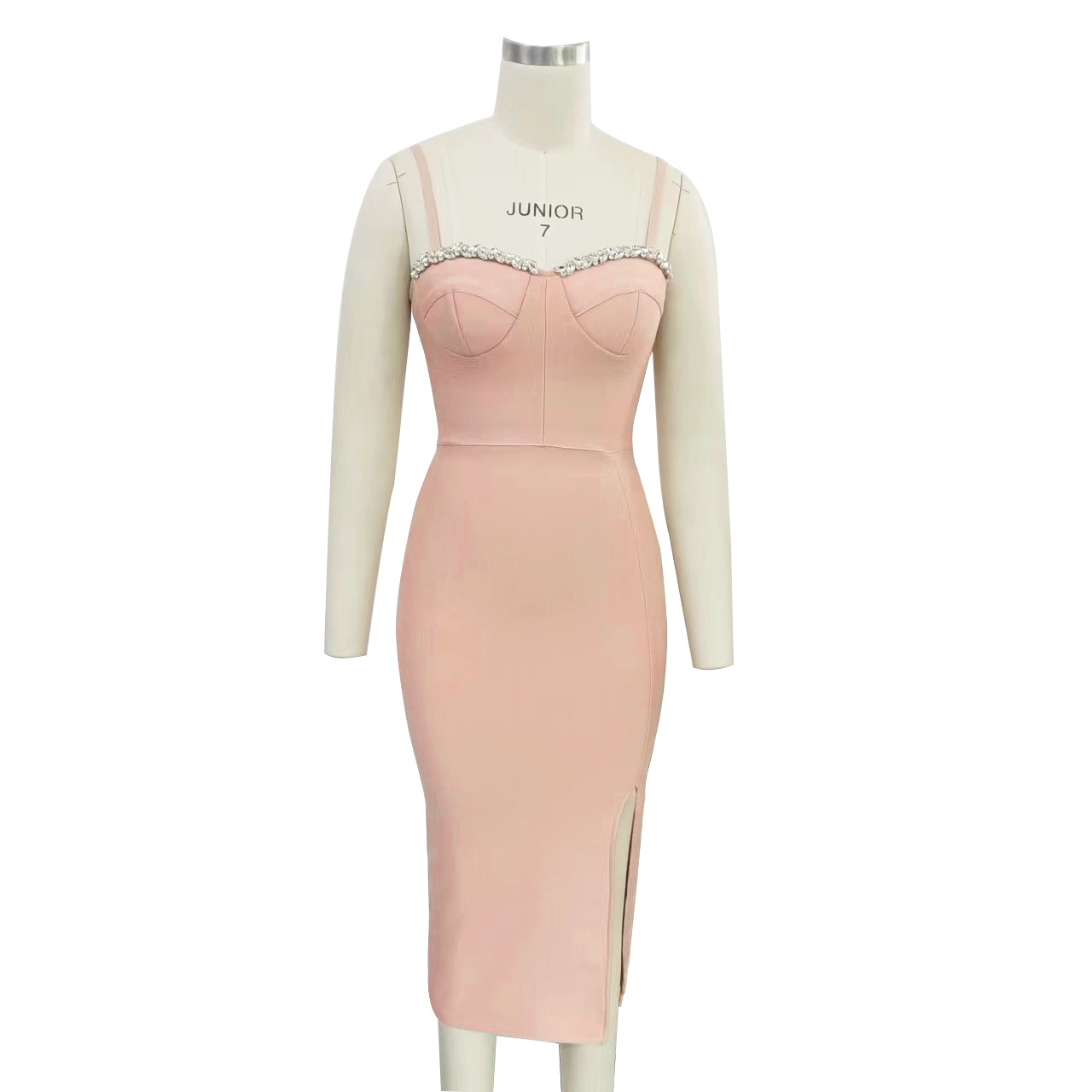 Women's Bandage Thai Strap Rhinestone Split Bandage Dress Sexy Banquet Dress