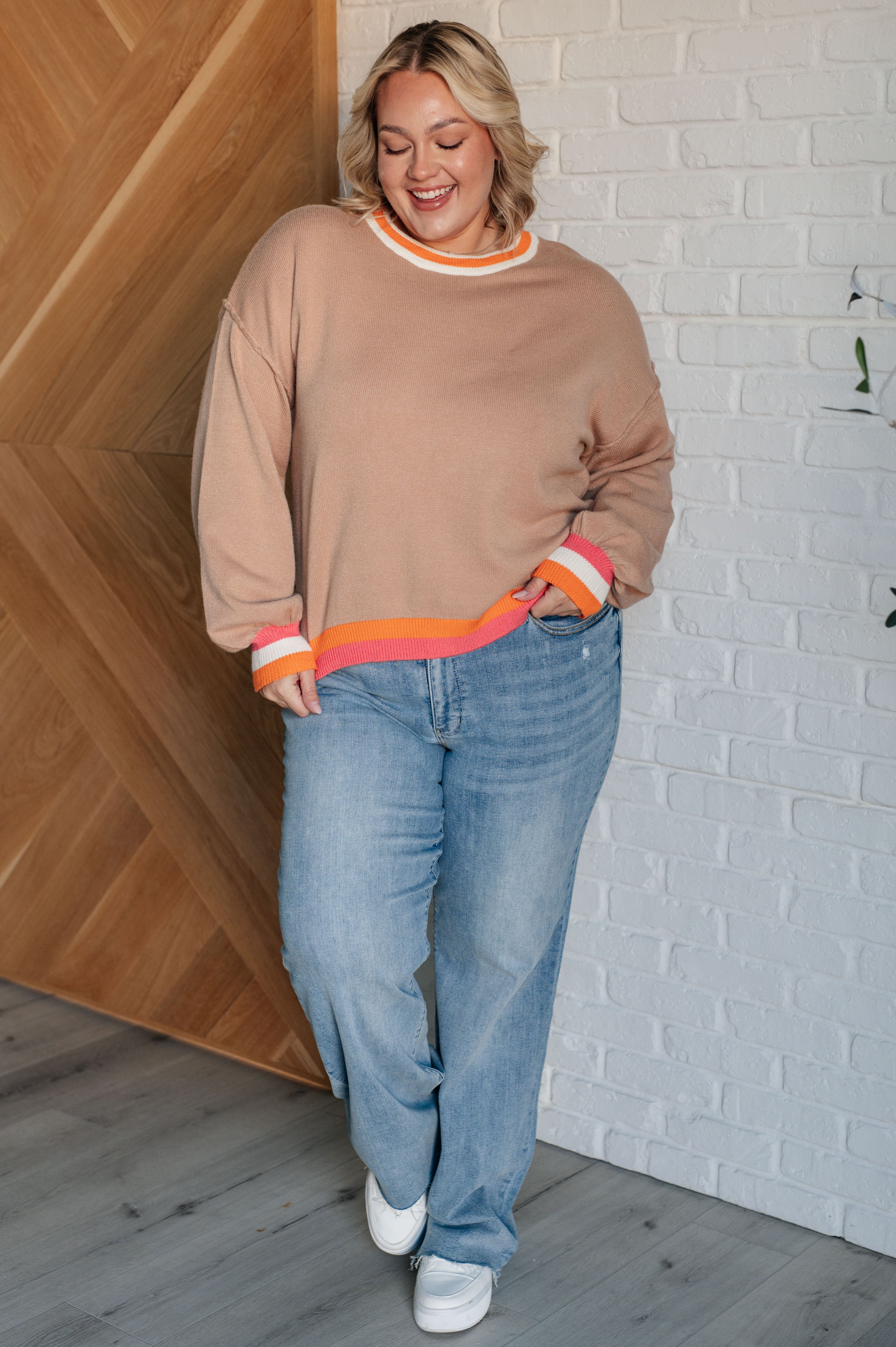 Maxct &Conversational Moment Striped Trim Sweater