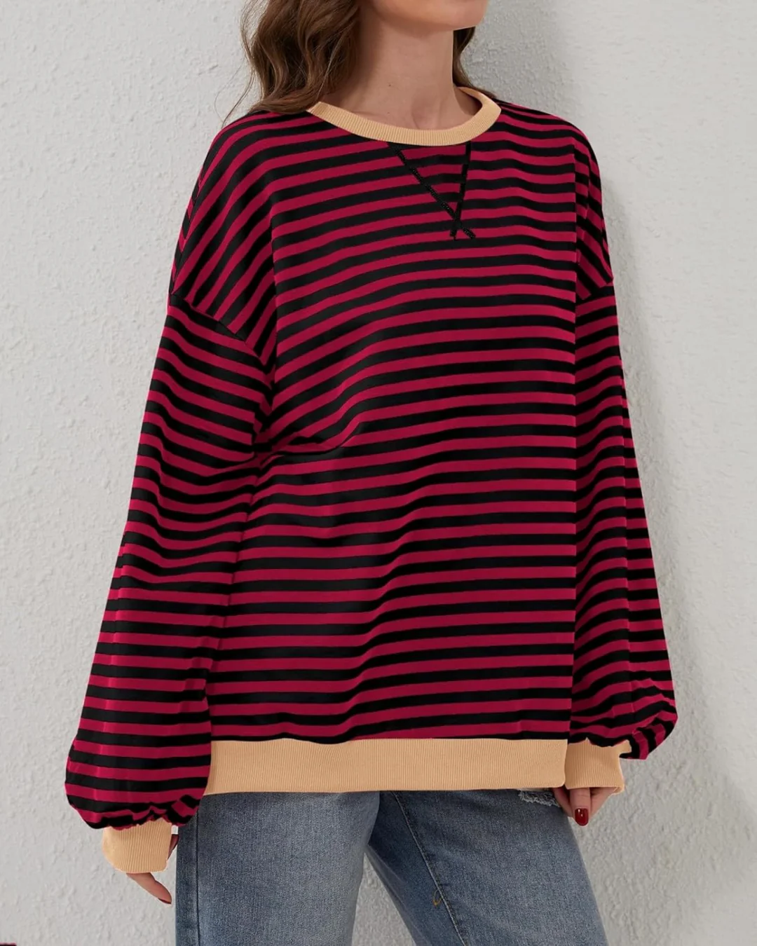 OVERSIZED STRIPED LONG SLEEVE SWEATSHIRT