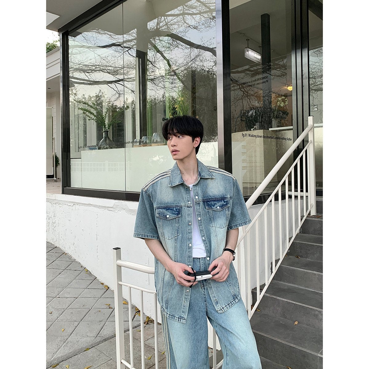 Maxct 90s Streetwear Niche Vintage Washed Padded Shoulder Short Sleeve Denim Shirt Spring And Summer New Korean Style Design Sense Shirt Coat Top - Image 4