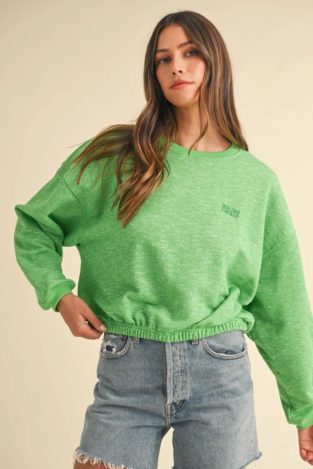 Maxct &Mable Round Neck Letter Embroidery Crop Sweatshirt