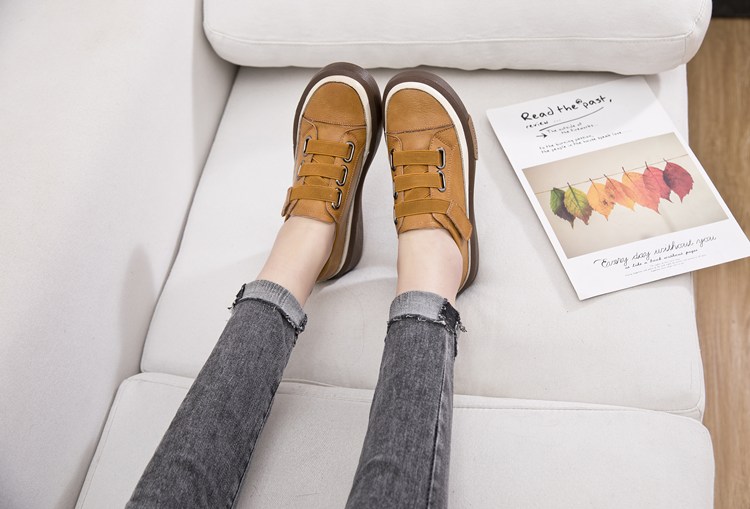 Hook & Loop Leather Sneakers for Women