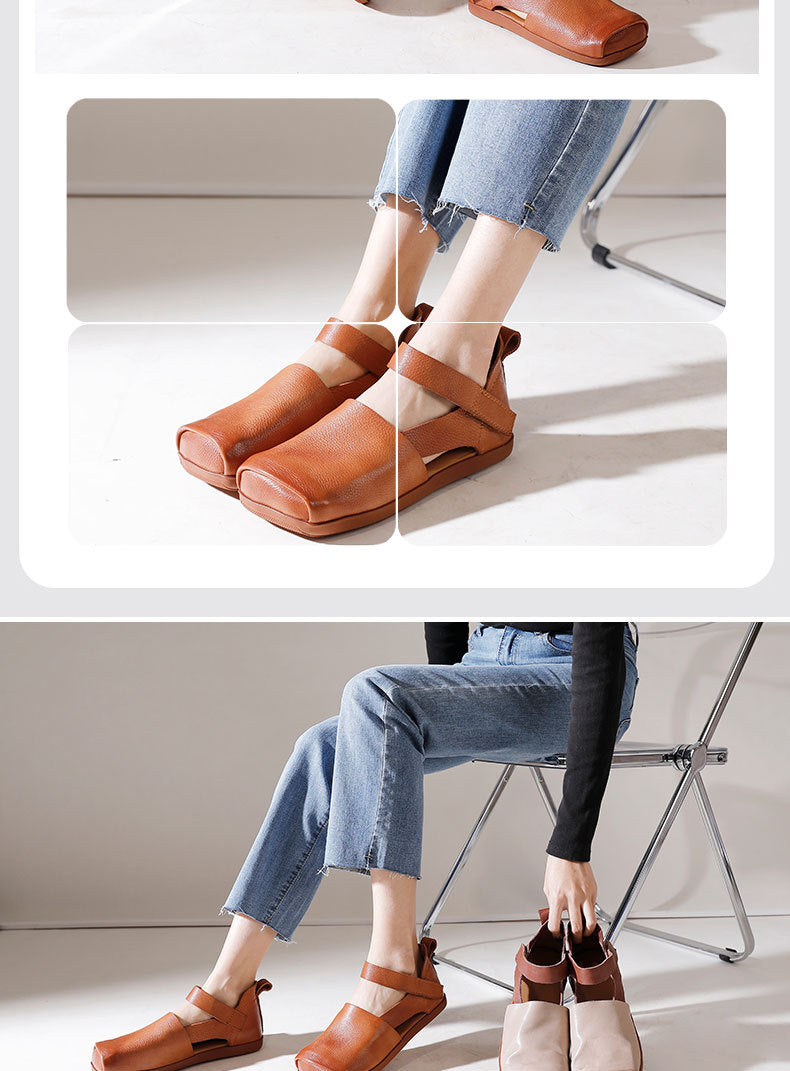 Versatile Leather Square Toe Flat Shoes Maxct