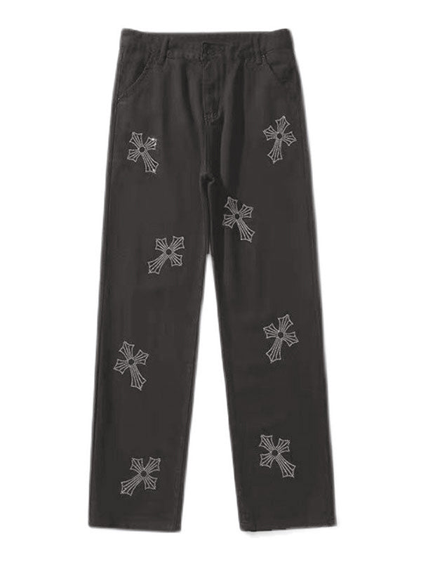 Men's Cross Rhinestone Loose Fit Jeans Maxct