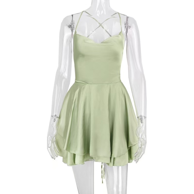 Maxct Women's Short Style Xia Xin Style Bare Back Sexy Fashion Satin Satin Dress
