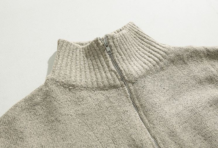 Maxct 5555 Knitted Half Turtleneck Collar Half Zip-Up Sweater