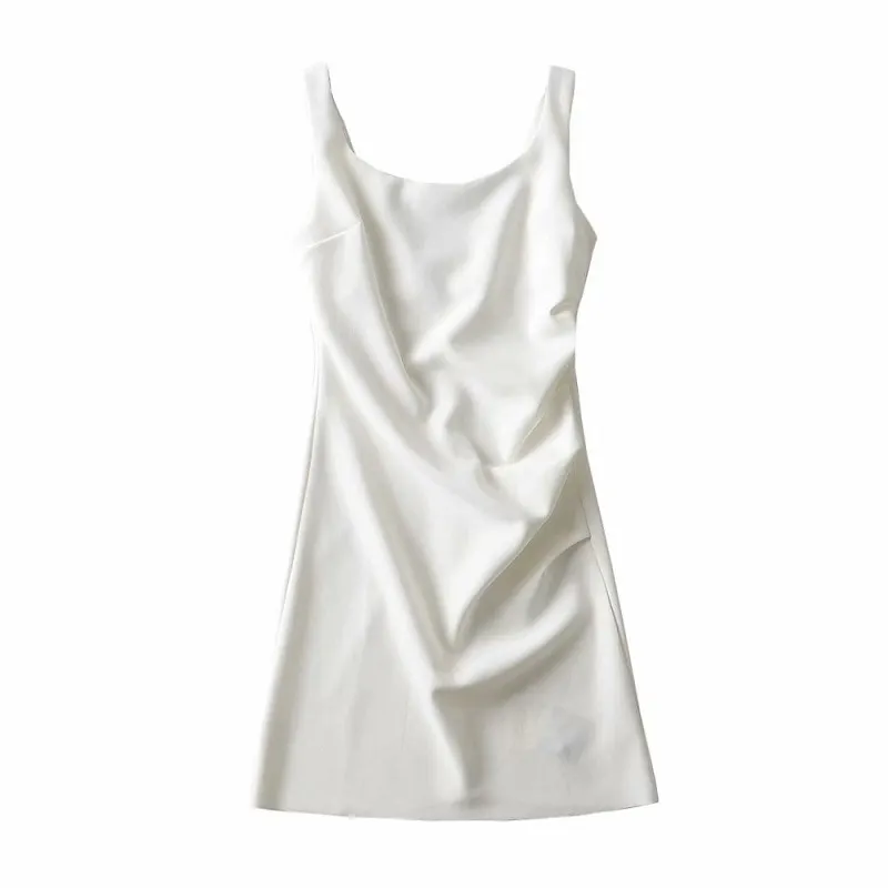 Maxct Maxct New Pleated Vest Dress Summer Women's Solid Color Square Collar Sleeveless Hip Skirt