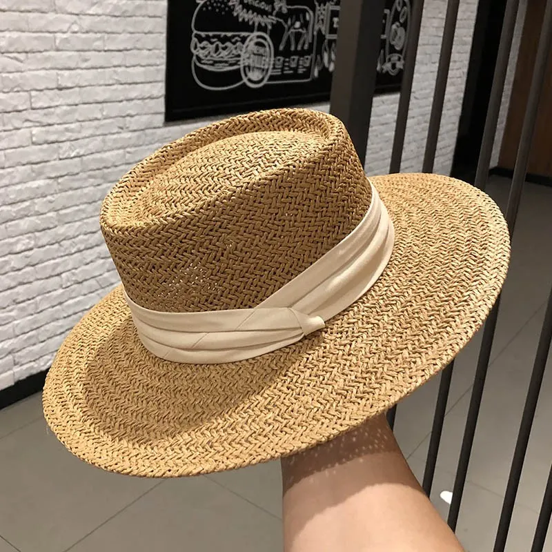 Internet Celebrity Ins Travel Wide Brim Flat Top Japanese Style Straw Hat