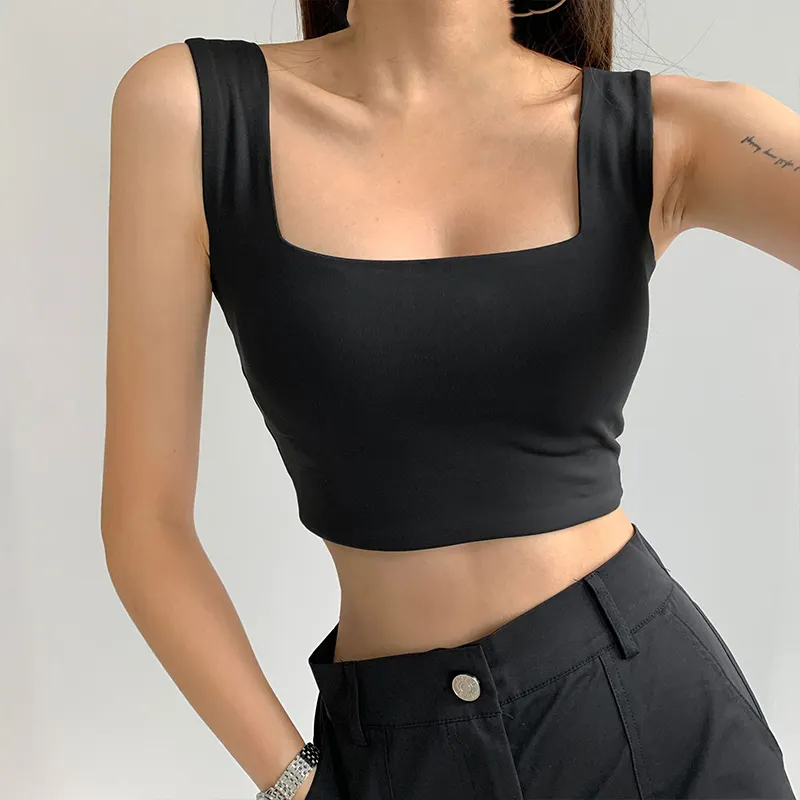 Maxct Casual Women Summer Tank Top Adults Sleeveless Solid Color U-shaped Neck Camisole with Straps Tank Tops