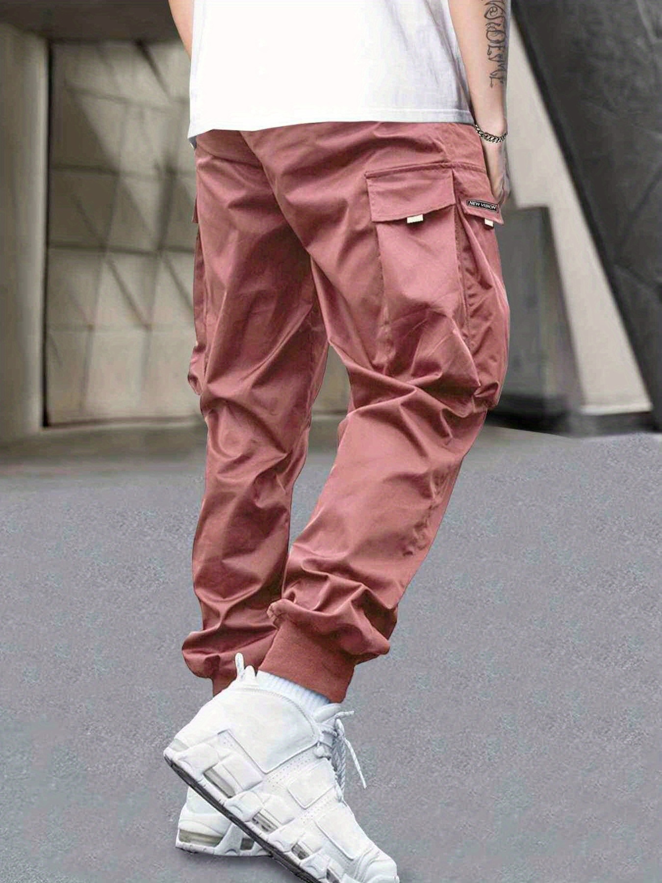 Men's Stylish Letter Graphic Cargo Pants with Flap Pockets - Drawstring Waist for Comfort