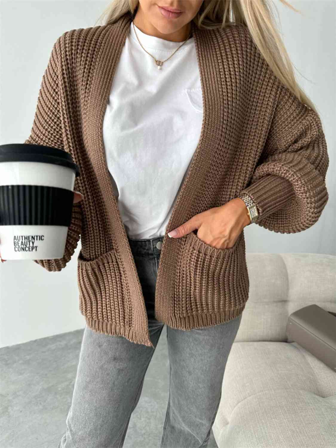 Maxct &Open Front Dropped Shoulder Cardigan