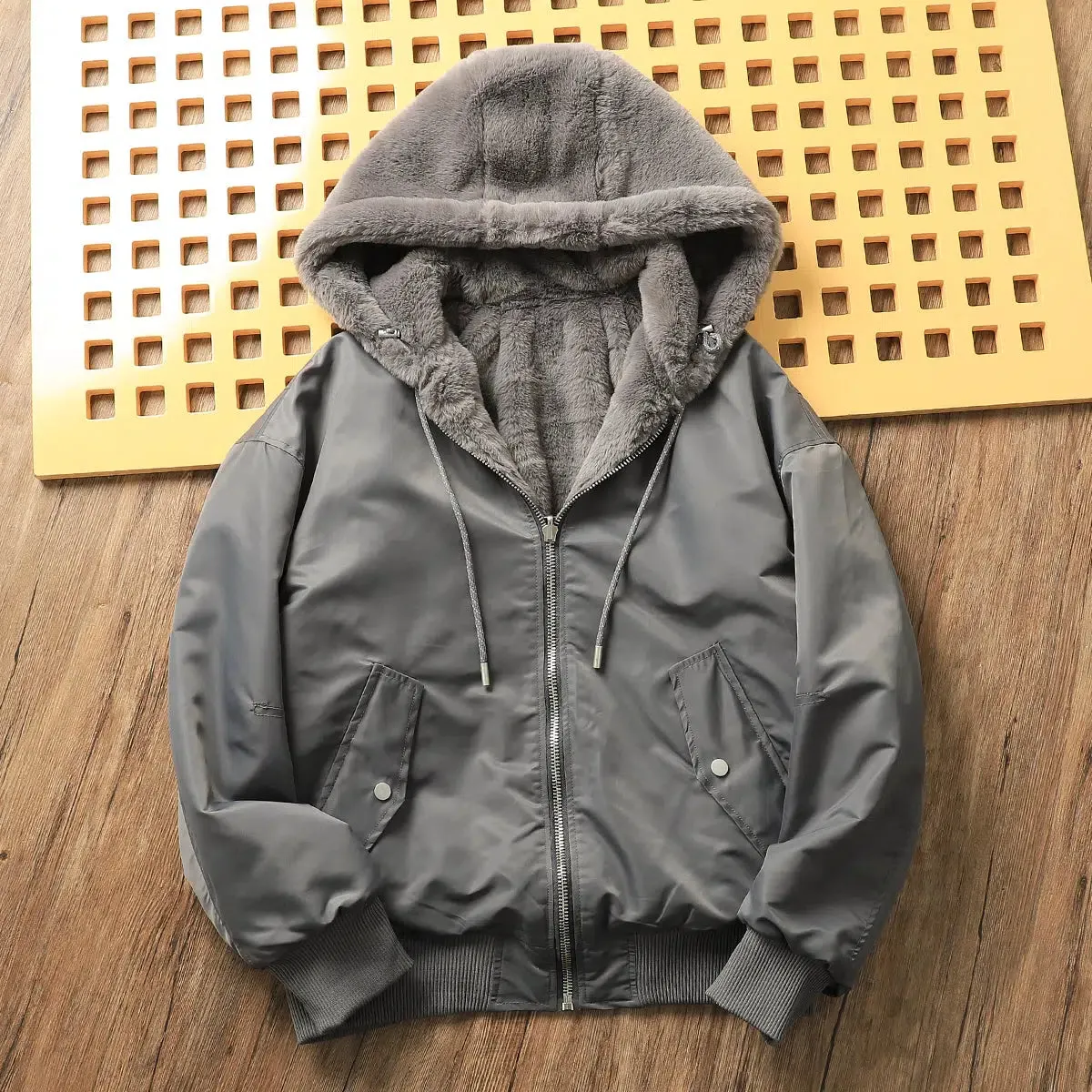 Maxct Velvet Fleece Hooded Bomber Jacket
