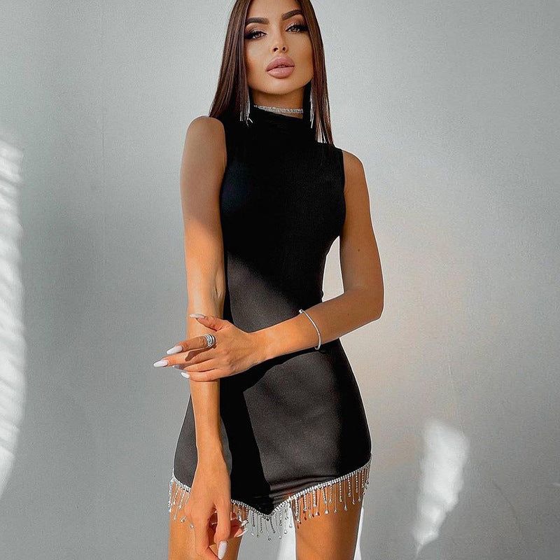 Slow Dancing Rhinestone Tassel Bodycon Mini Dress Maxct