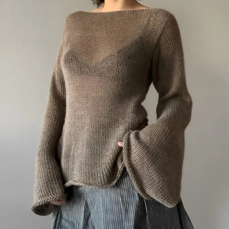 Maxct &Flare Sleeved Knit Backless Top