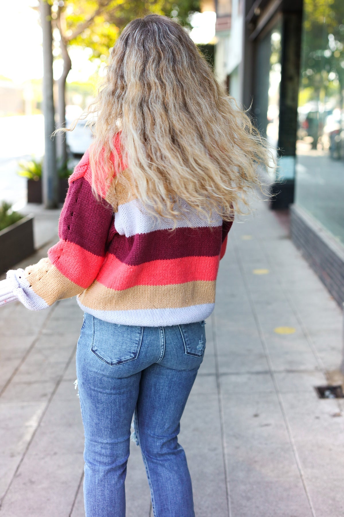 Maxct &Fall For You Rust Multicolor Stripe Cable Knit Mock Neck Sweater
