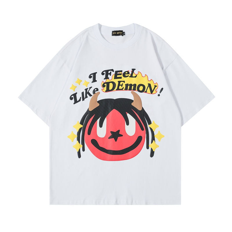 Maxct 90S Streetwear Plus Size 1.00 Kg-150.00 Kg High Street Fashion Brand Loose Cotton Couple'S Short-Sleeved T-Shirt Men'S And Women'S Casual Top Summer