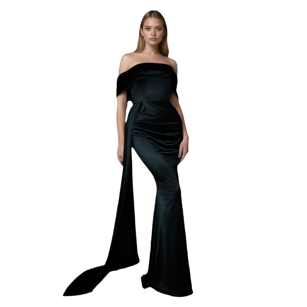 Maxct pirates vs sailors drees to impress Solid Color Satin off-Neck Tube Top High Waist Evening Dress Fishtail Dress Long Skirt Dress