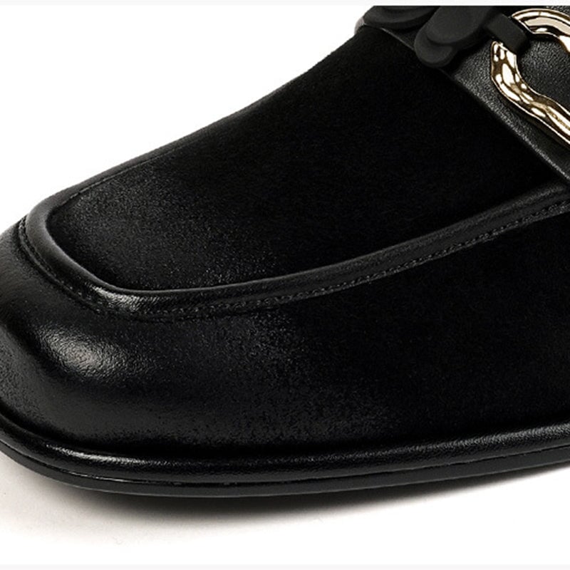 Suede Loafers Block Heel with Butterfly Details Maxct