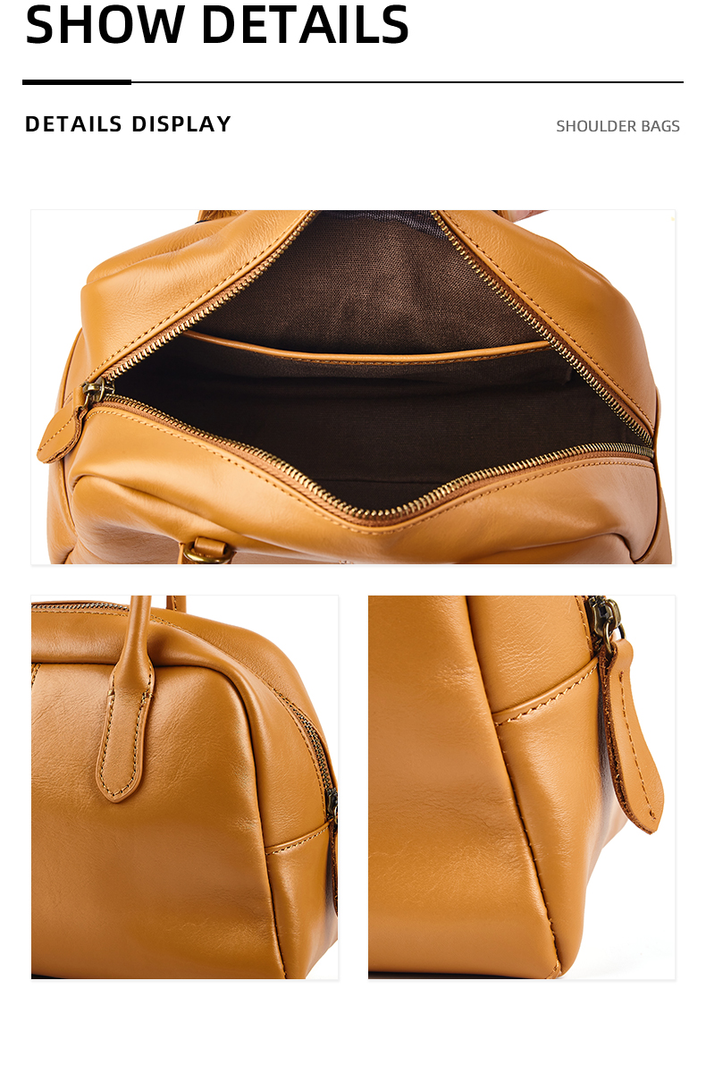 Women's Shoulder Bag Fashion First Layer Leather Bowling Bag Luxury Messenger Bag