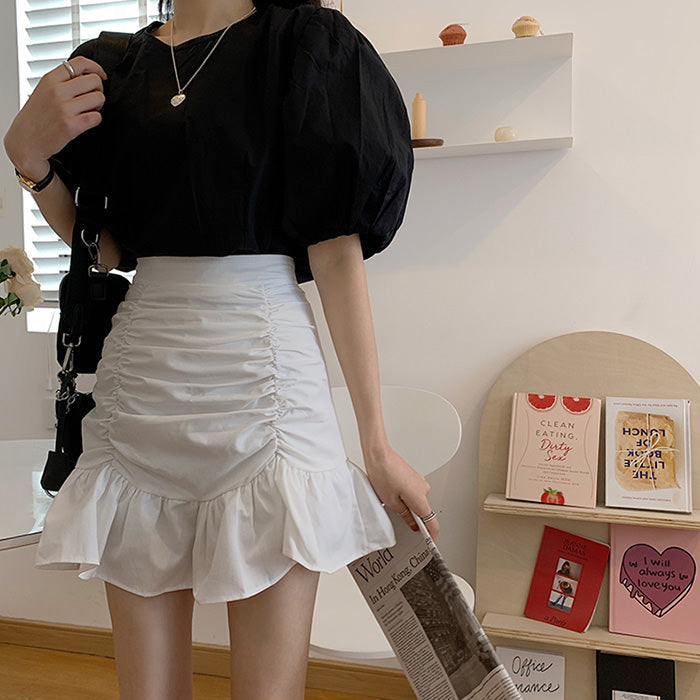 French Summer Ruched Mini Skirt Maxct