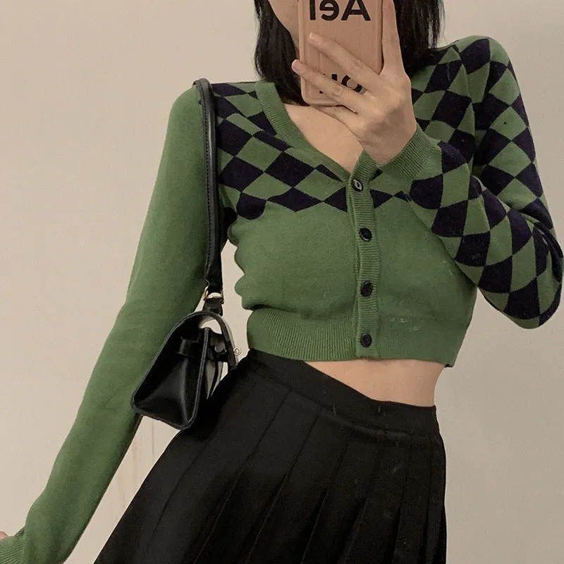 Maxct Vintage Crop Argyle Cardigan